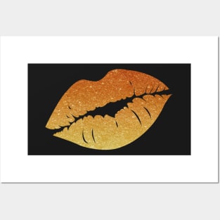 Orange Ombre Faux Glitter Lips Posters and Art